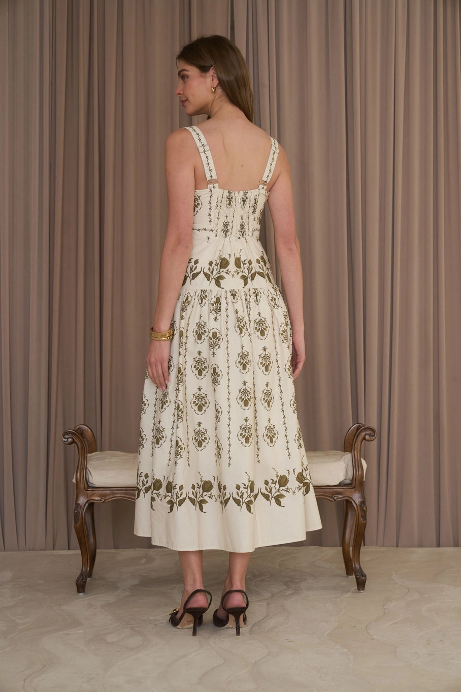Moon River Botanical Print Midi Dress