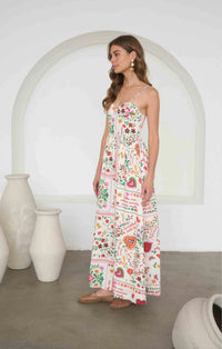 Moon River Floral Garland Pleated Midi Dress
