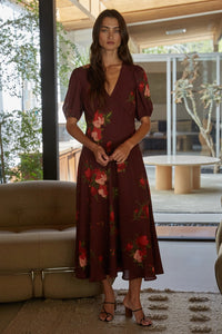 By Together Floral Print Puff Sleeve Midi Dress
