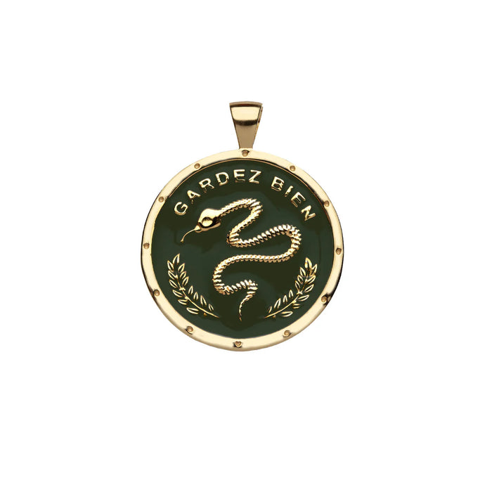 Jane Win Protect Original Pendant Coin in Green Enamel