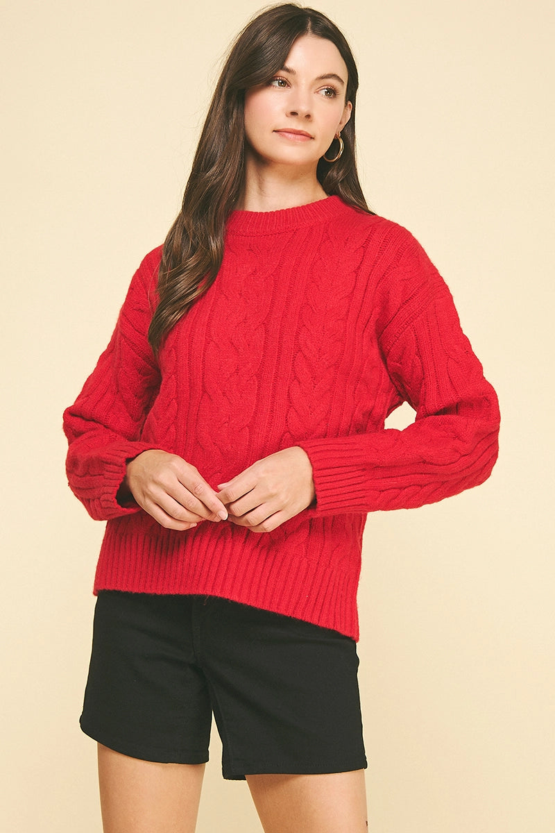 Pinch Cable Knit Crew Sweater