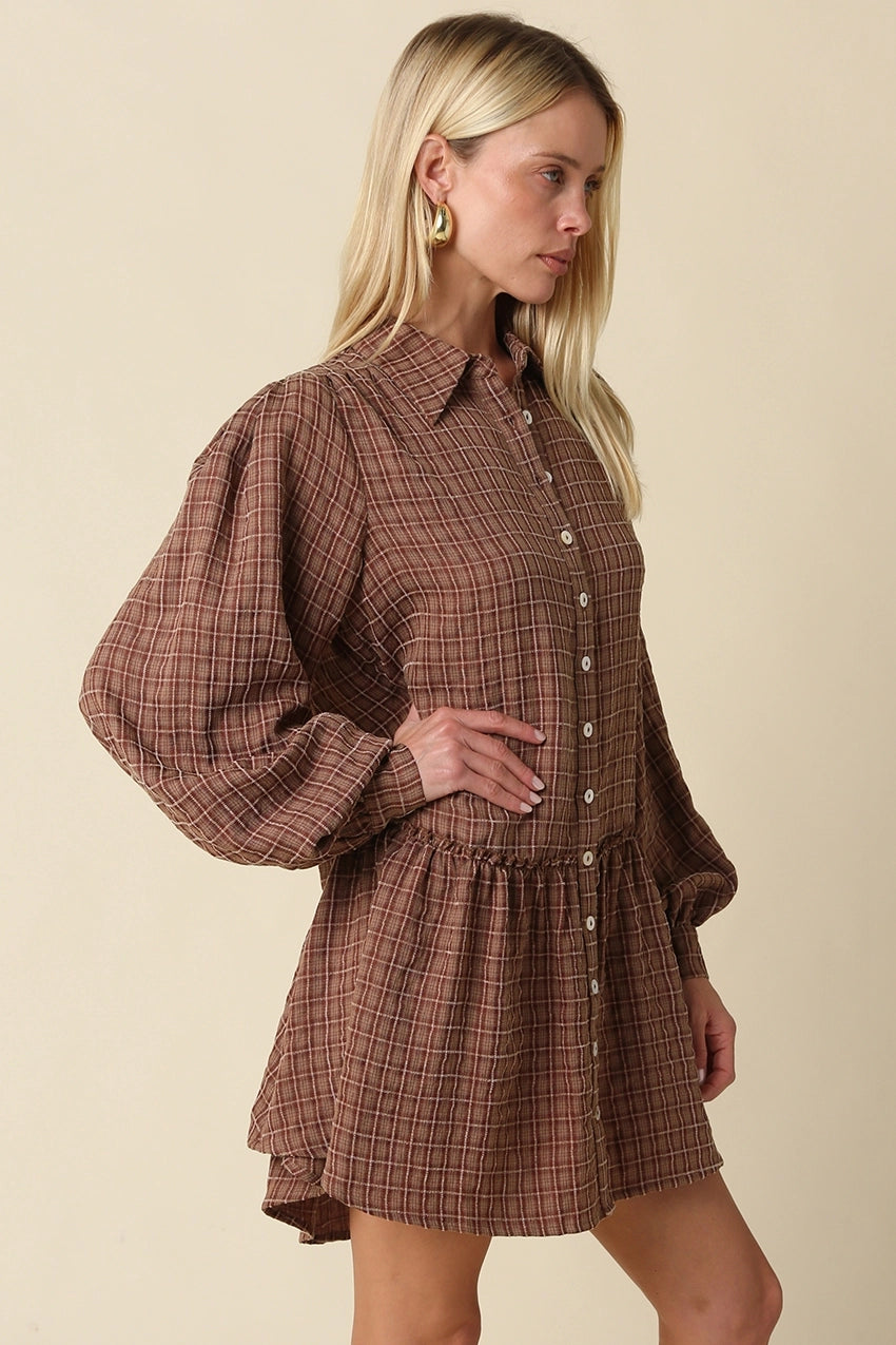 Olivaceous Caden Plaid Shirt Mini Dress