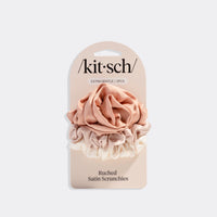 Kitsch Rosette Ruched Satin Scrunchies 3 pc Set