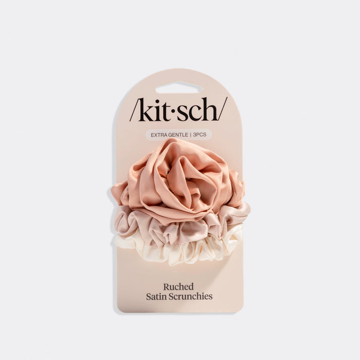 Kitsch Rosette Ruched Satin Scrunchies 3 pc Set