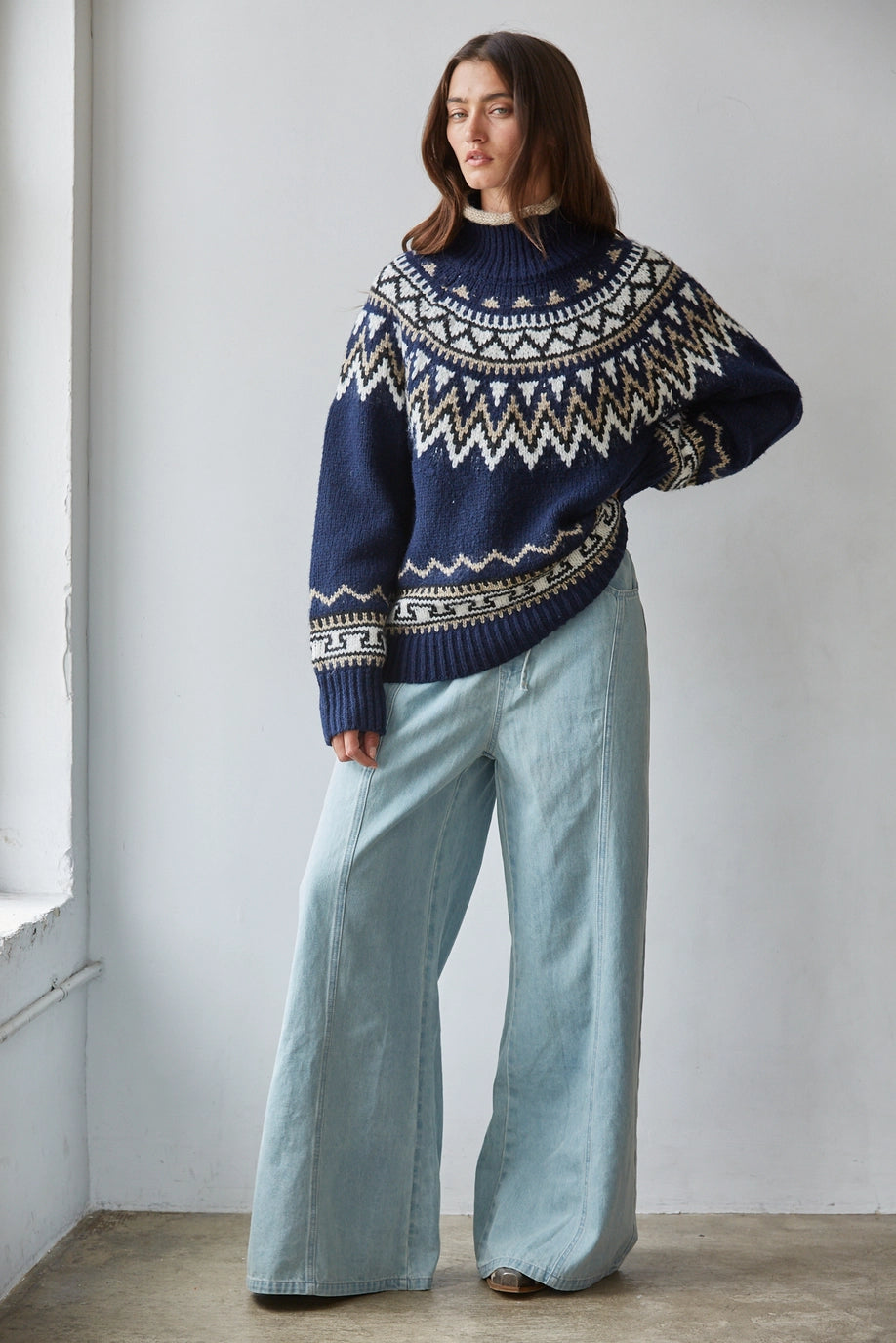 By Together Fair Isle Mockneck Sweater