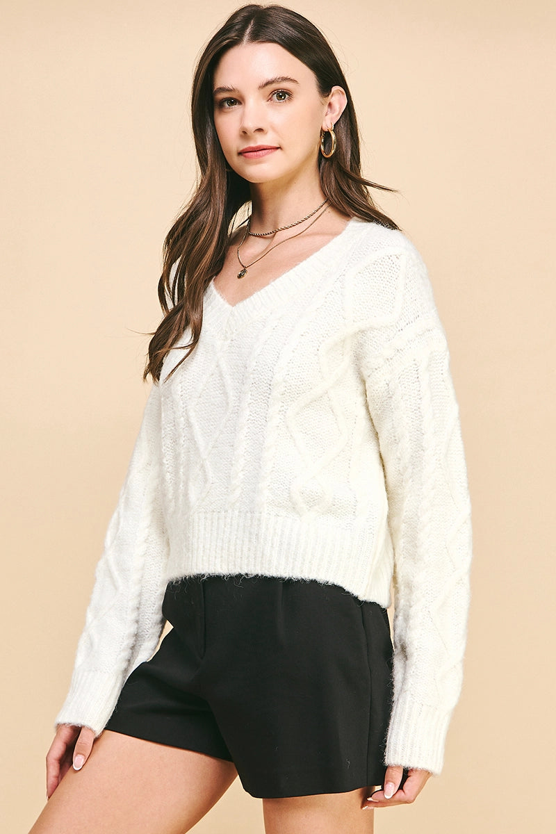 Pinch Textuerd Cable Knit Crop Sweater