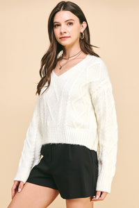 Pinch Textuerd Cable Knit Crop Sweater