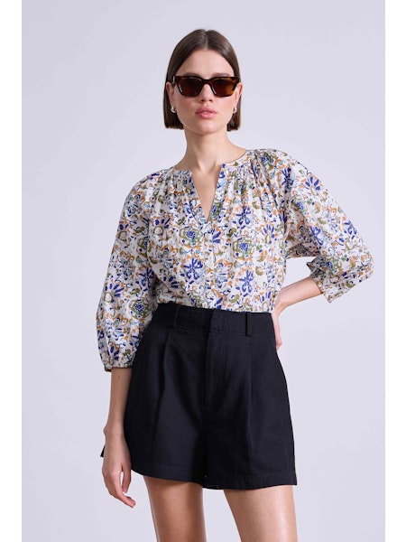 Apiece Apart Mitte Batik Floral Cream Top