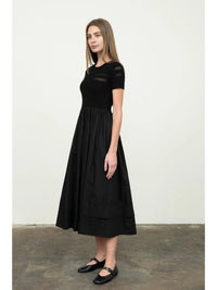 Moon River Mixed Media Short Sleeve Dress