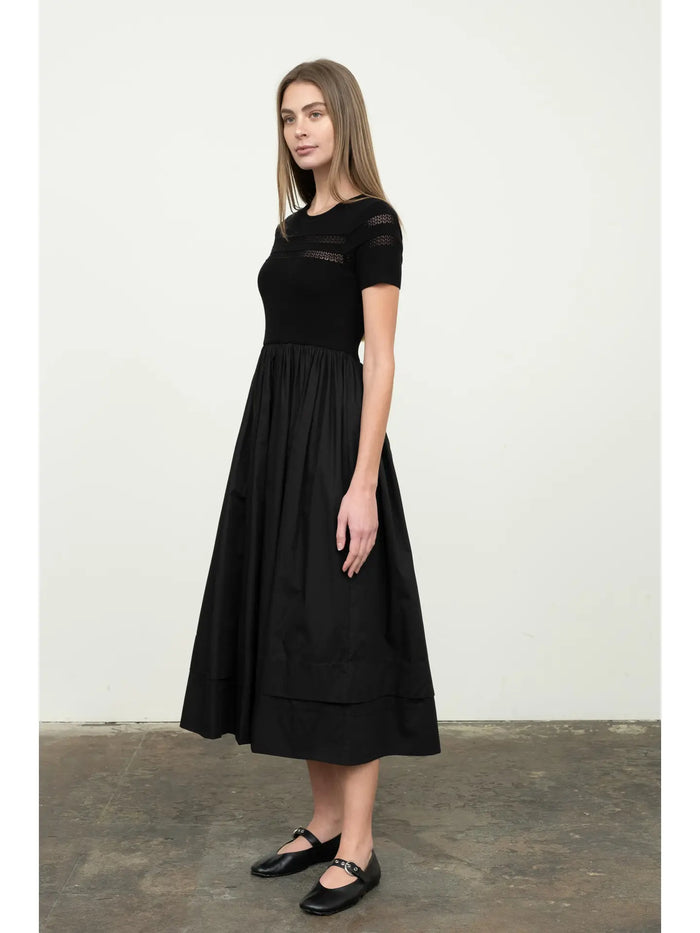 Moon River Mixed Media Short Sleeve Dress