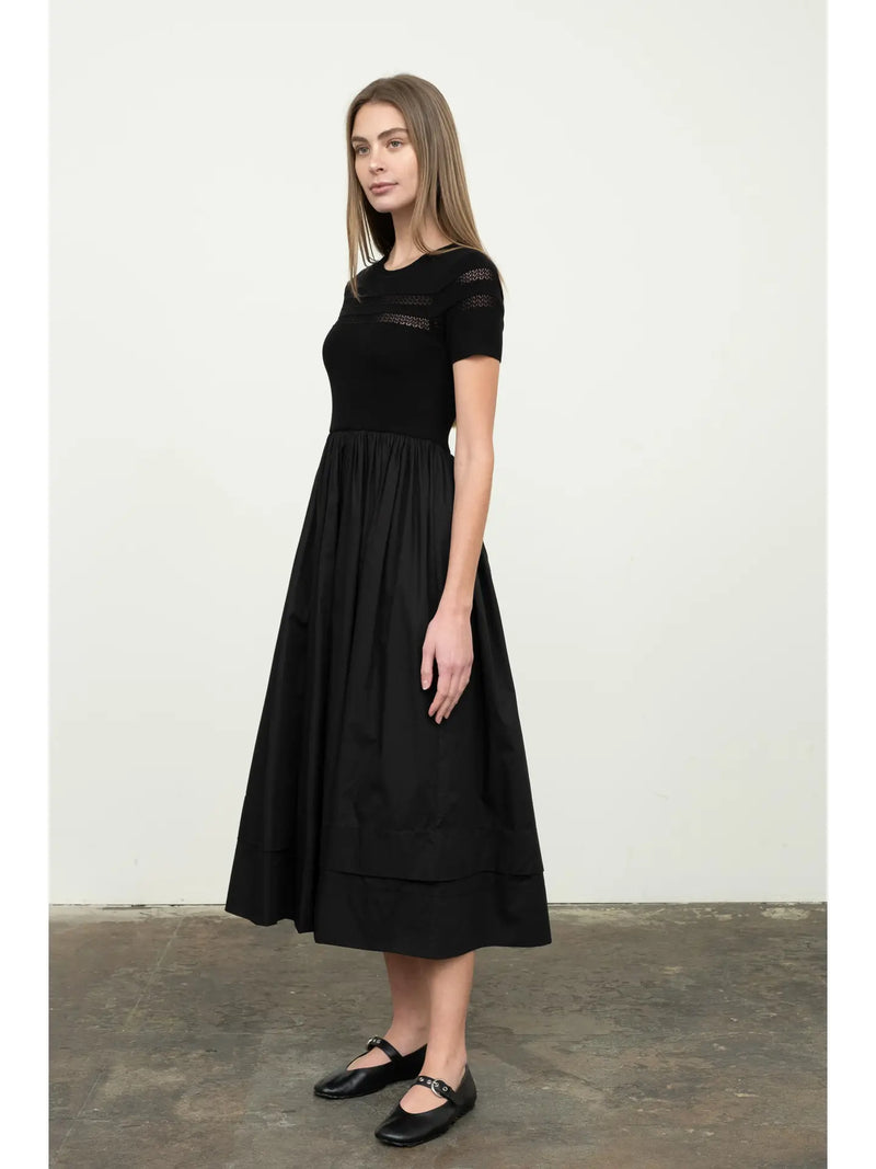 Moon River Mixed Media Short Sleeve Dress