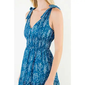 THML Fish Print Tiered Maxi Dress