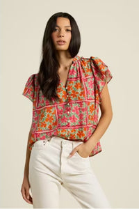 Trovata Birds of Paradis Violette Botanic Tile Print Top