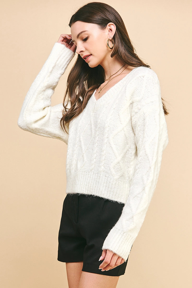 Pinch Textuerd Cable Knit Crop Sweater