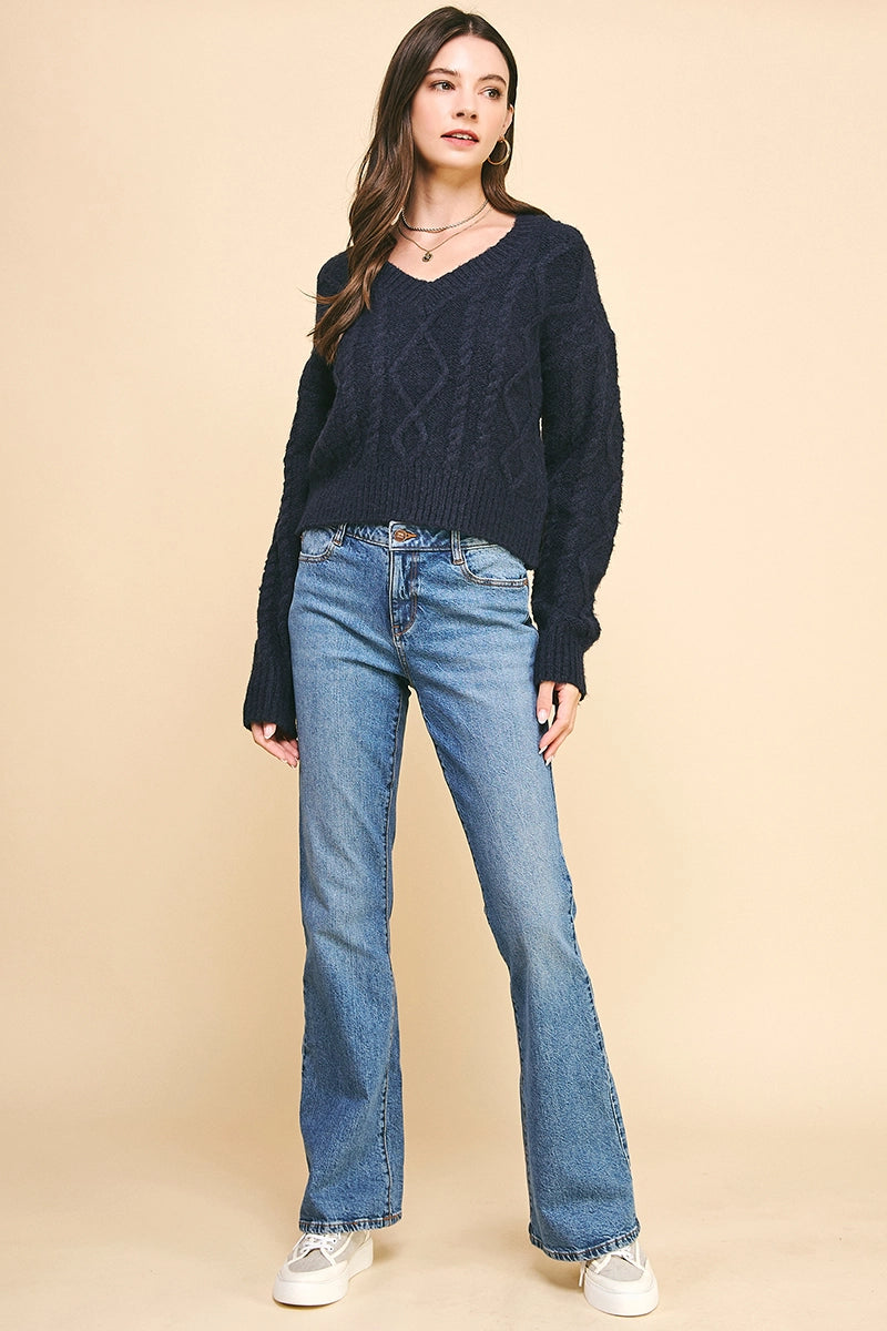 Pinch Textuerd Cable Knit Crop Sweater