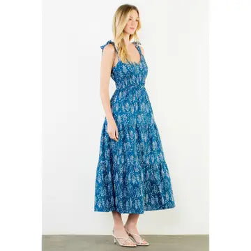 THML Fish Print Tiered Maxi Dress