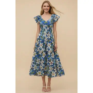 Pinch Floral Print Tiered Midi Dress