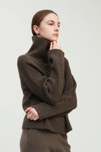 Common Knit Funnel Neck Rib Knit Sweater