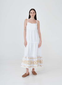 Haris Cotton Linen Embroidered Maxi Dress