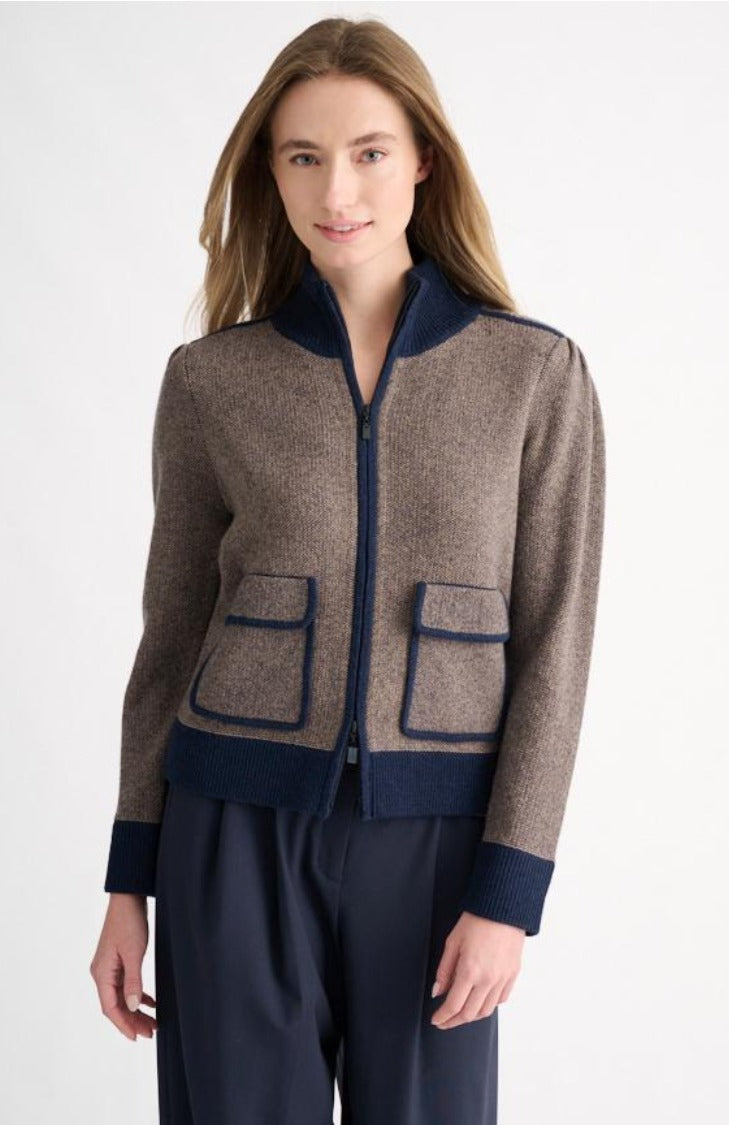 Kinross Cashmere Tweed Zip Mock Cardigan