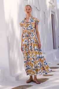 Oliphant Ruffle Collar Poppy Print Maxi Dress