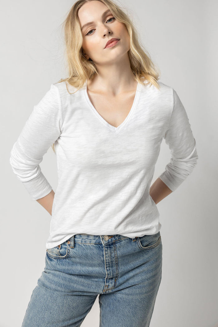 Lilla P Long Sleeve Slub V-Neck