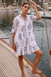 Oliphant Long Sleeve Mini Shirt Dress Laguna Blue