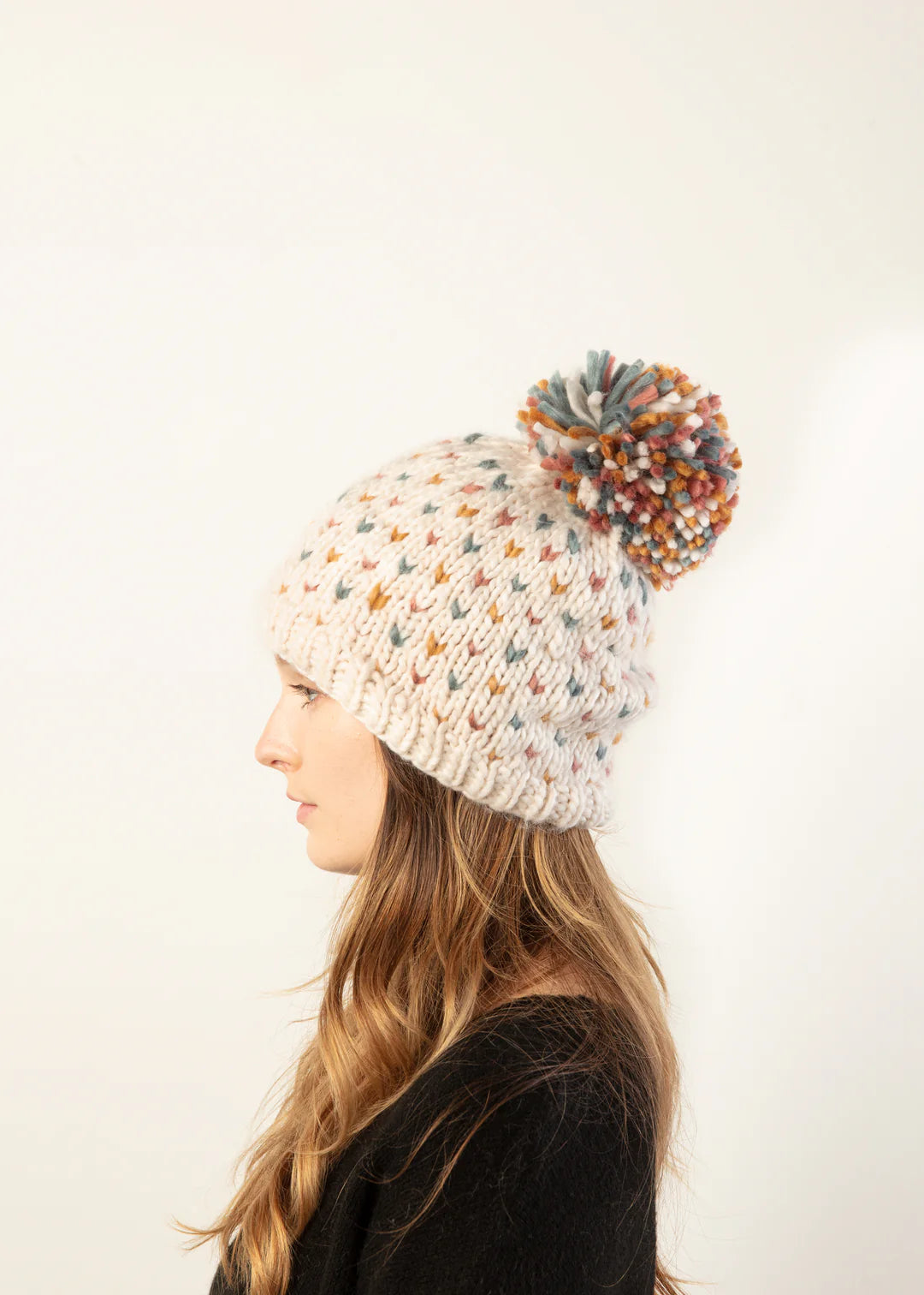 Look by M Multi Color Mini Heart Pom Pom Hat