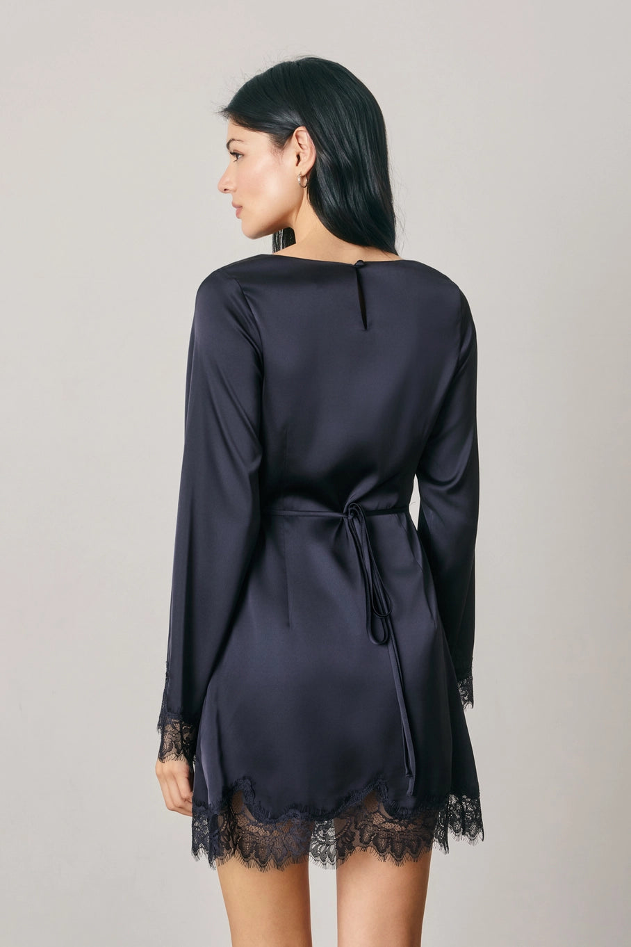 Dress Forum Satin & Lace Long Sleeve Mini Dress