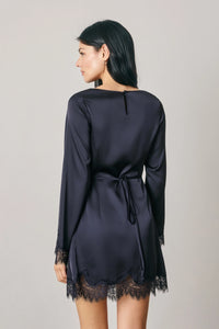 Dress Forum Satin & Lace Long Sleeve Mini Dress