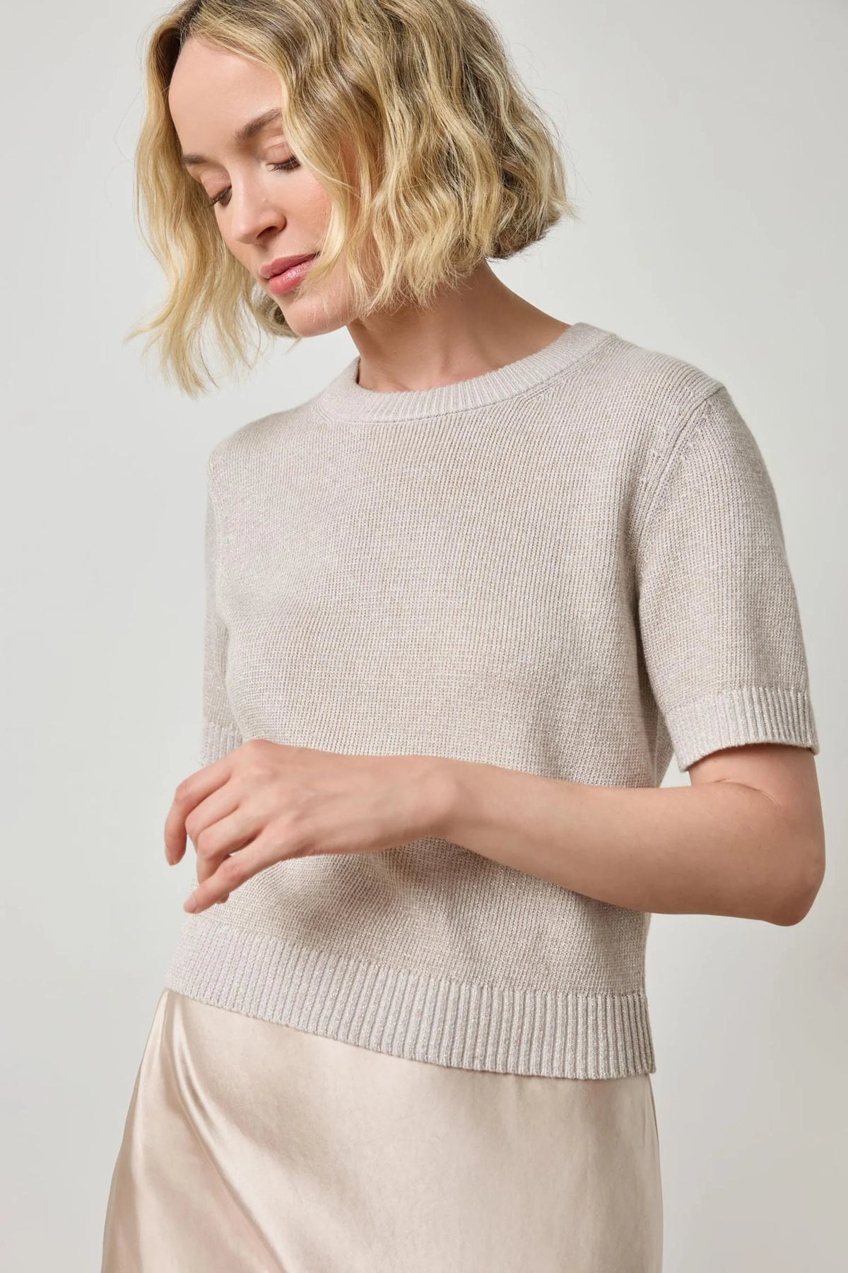 Lilla P Cotton Cashmere Short Sleeve Sparkle Sweater