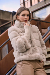 Rino & Pelle  Feline Faux Fur Jacket with Knit Sleeves