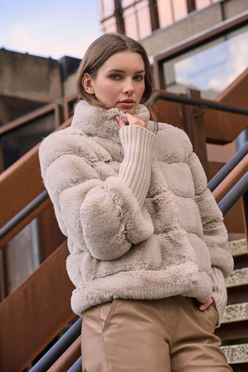 Rino & Pelle  Feline Faux Fur Jacket with Knit Sleeves