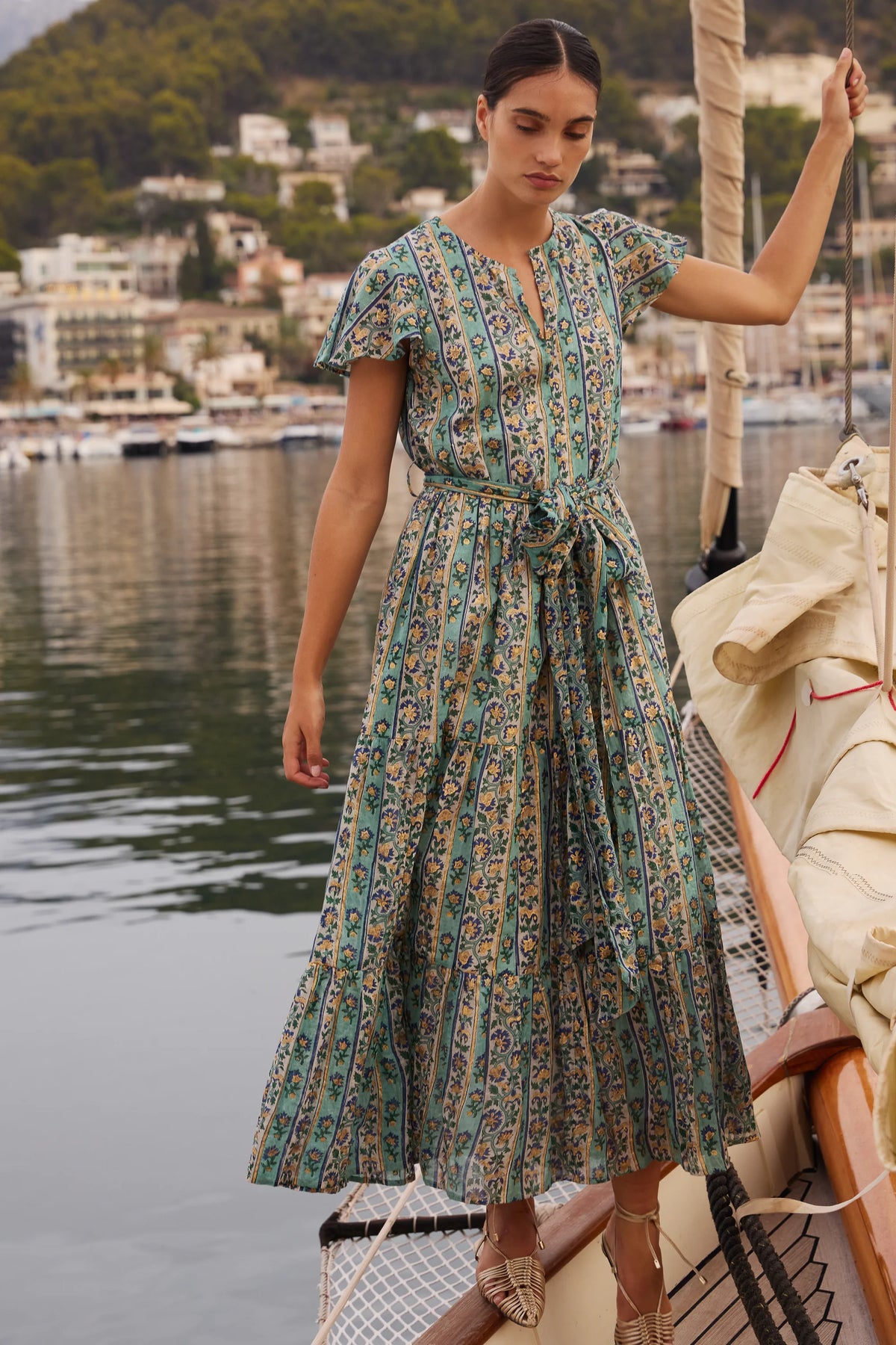 Oliphant V-Neck Maxi Dress Taj Aqua