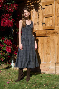 Moon River Plaid Scoop Neck Midi Dress