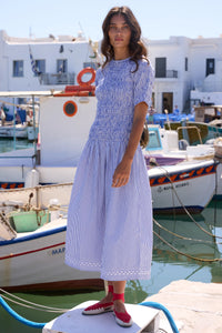 Oliphant Striped Smocked Drop Waist Maxi Dress