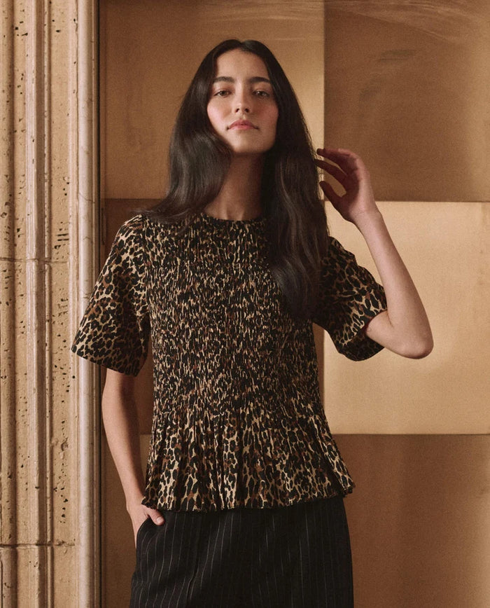The Great Leopard Print Smocked Top