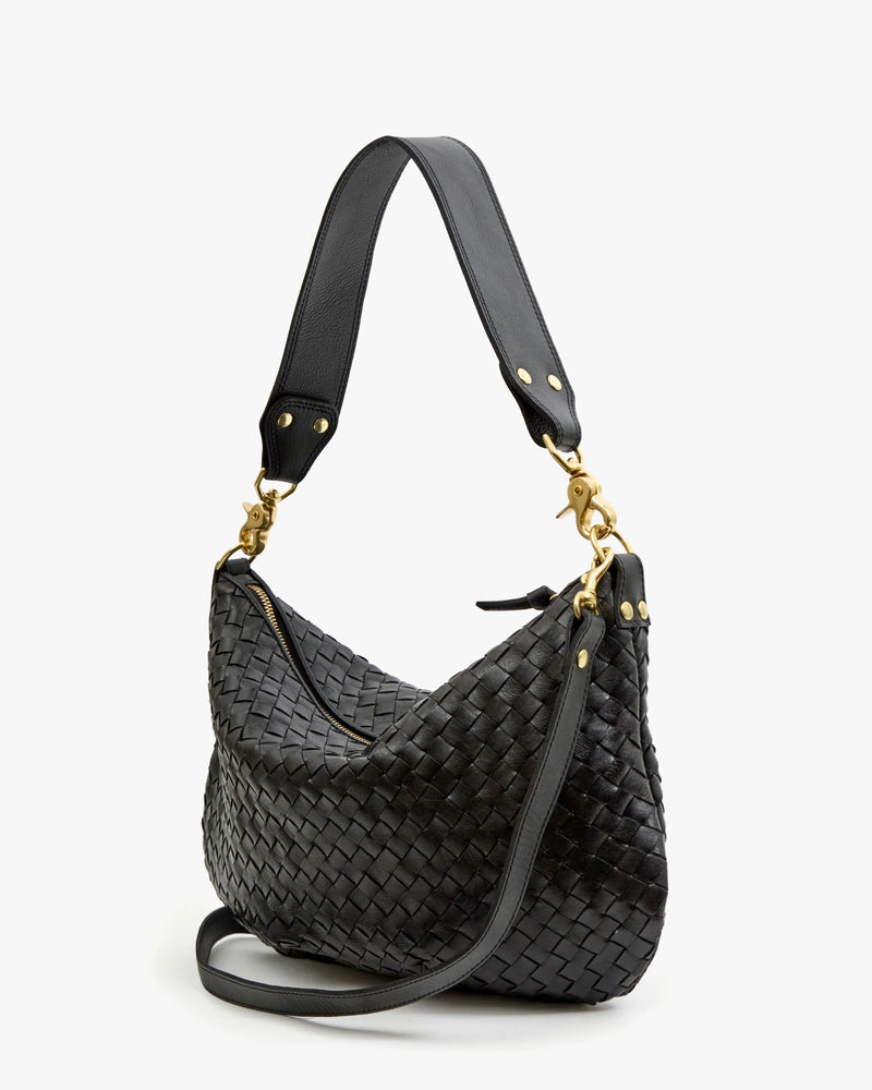 Clare V Moyen Messenger Black Woven Diagonal Bag