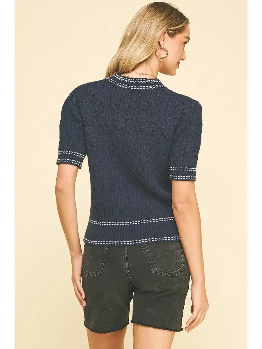 Pinch Cable Knit Short Sleeve Sweater