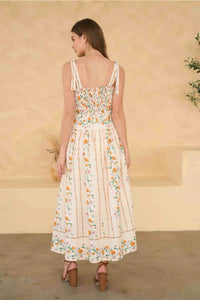 Moon River Floral Garland Pleated Midi Dress