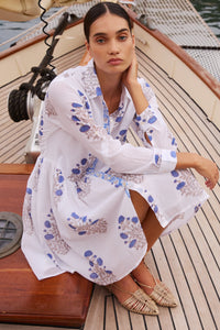 Oliphant Long Sleeve Mini Shirt Dress Laguna Blue