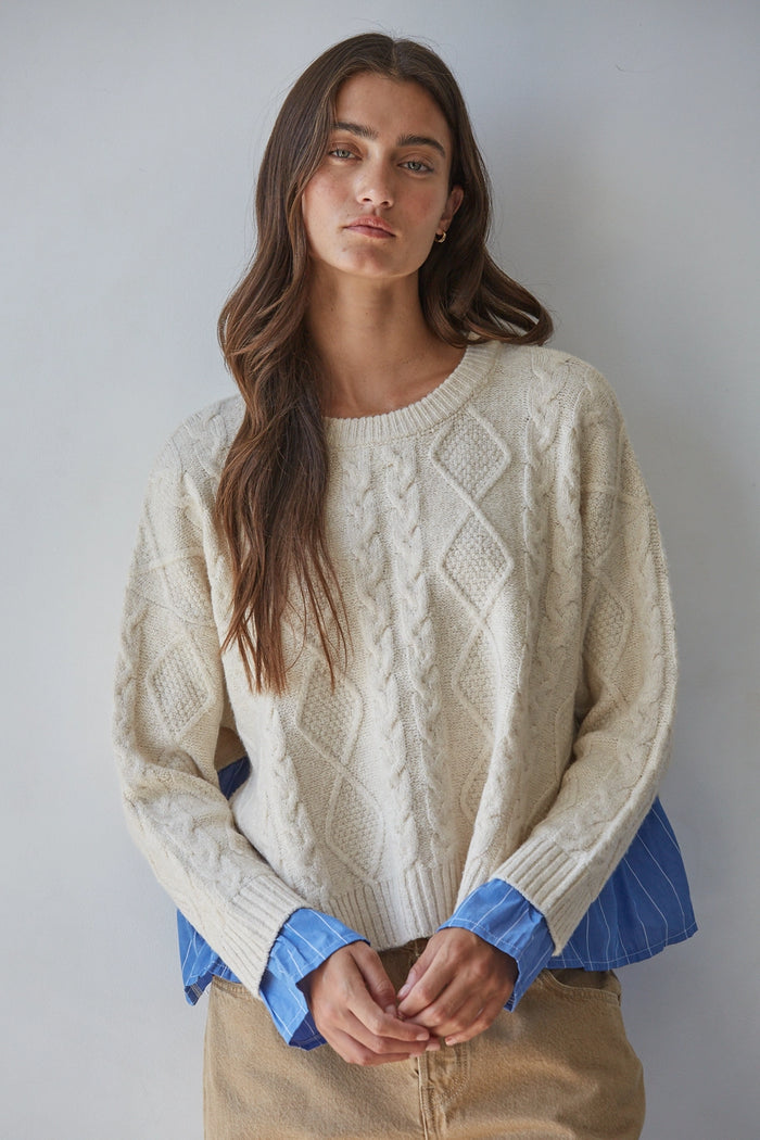 By Together Cable Knit Striped Twofer Top