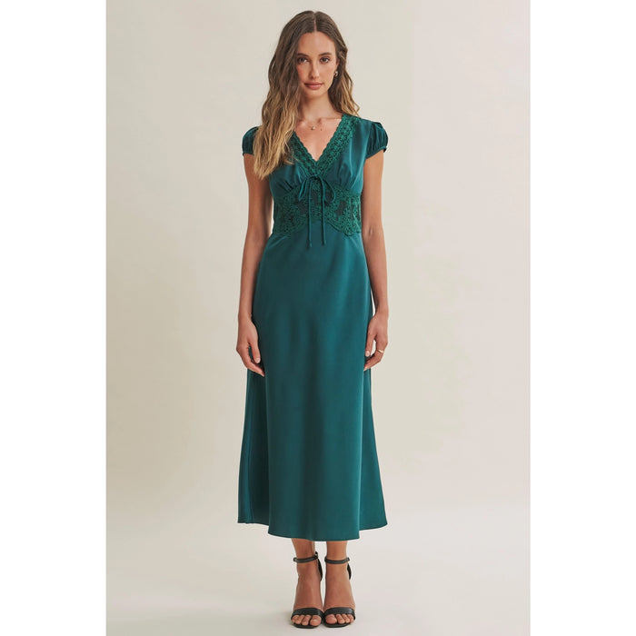 In February Silky Satin Lace Midi Dress