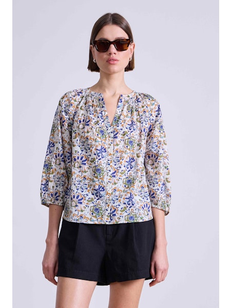 Apiece Apart Mitte Batik Floral Cream Top