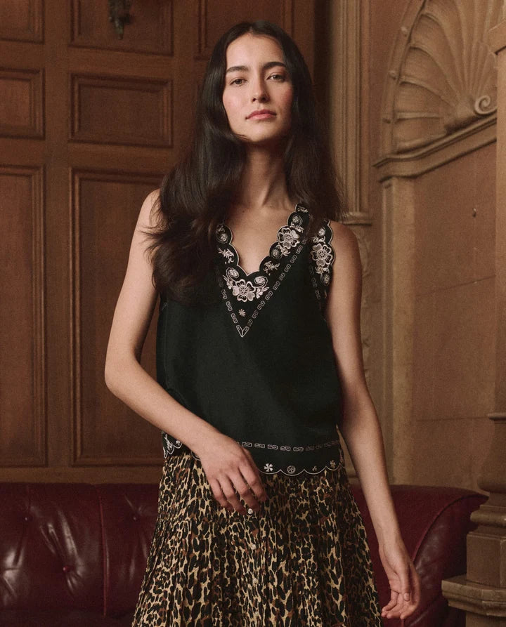 The Great Embroidered Floral Slip Top