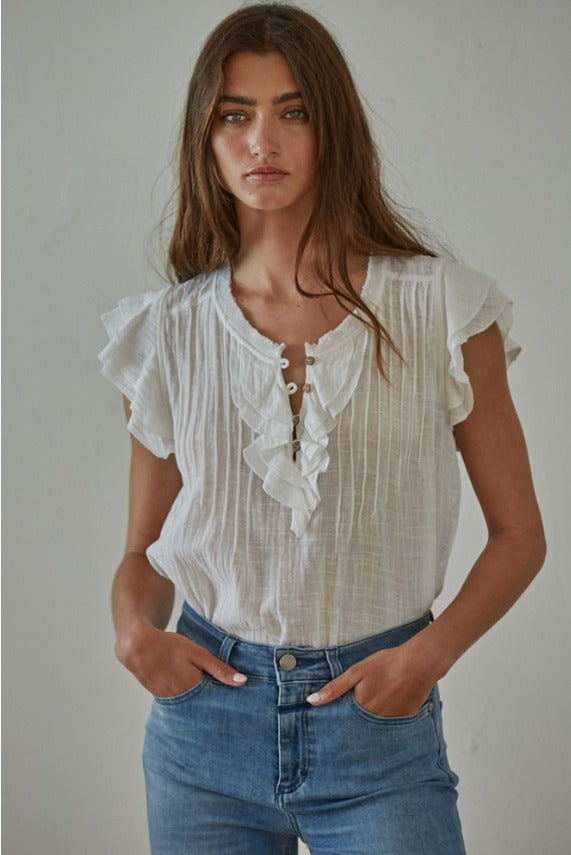 By Together Cotton Linen V-Neck Top