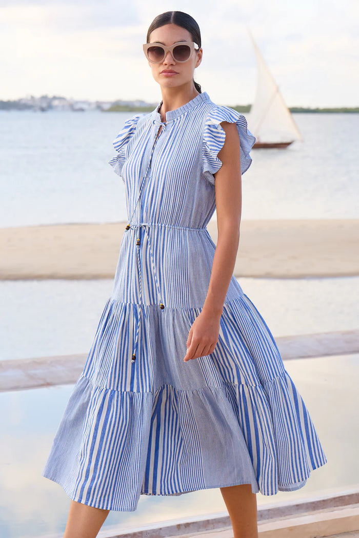 Oliphant Cinched Flirty Striped Henley Midi Dress