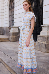 Oliphant Ruffle Collar Button Maxi Geneva Blue
