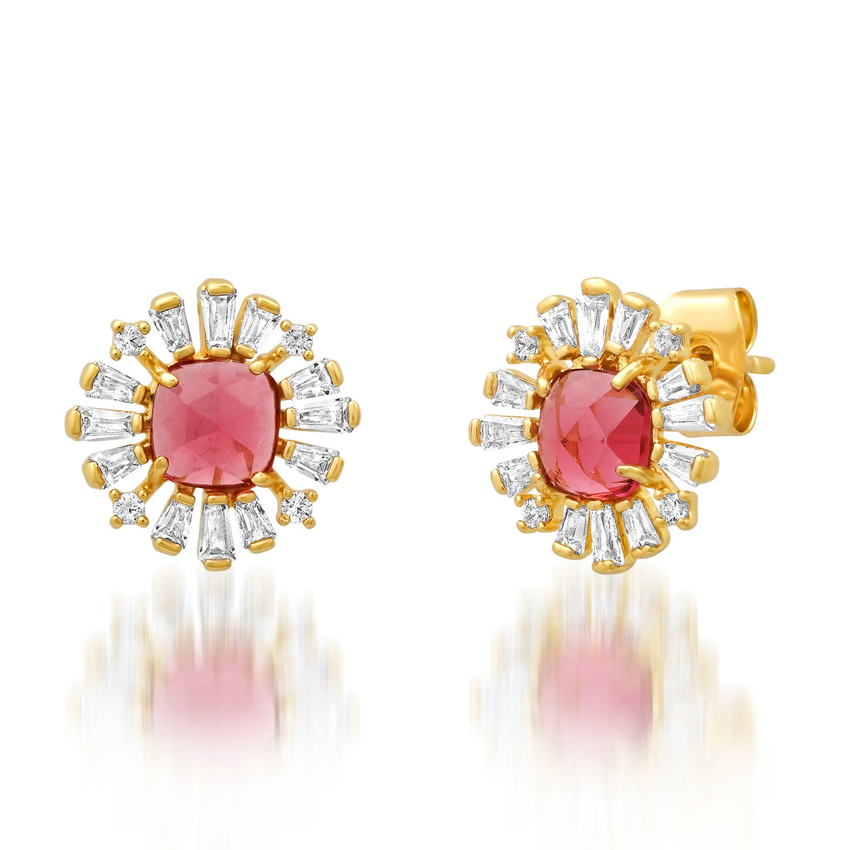 Tai Jewel Toned Red Baguete Starburst Studs