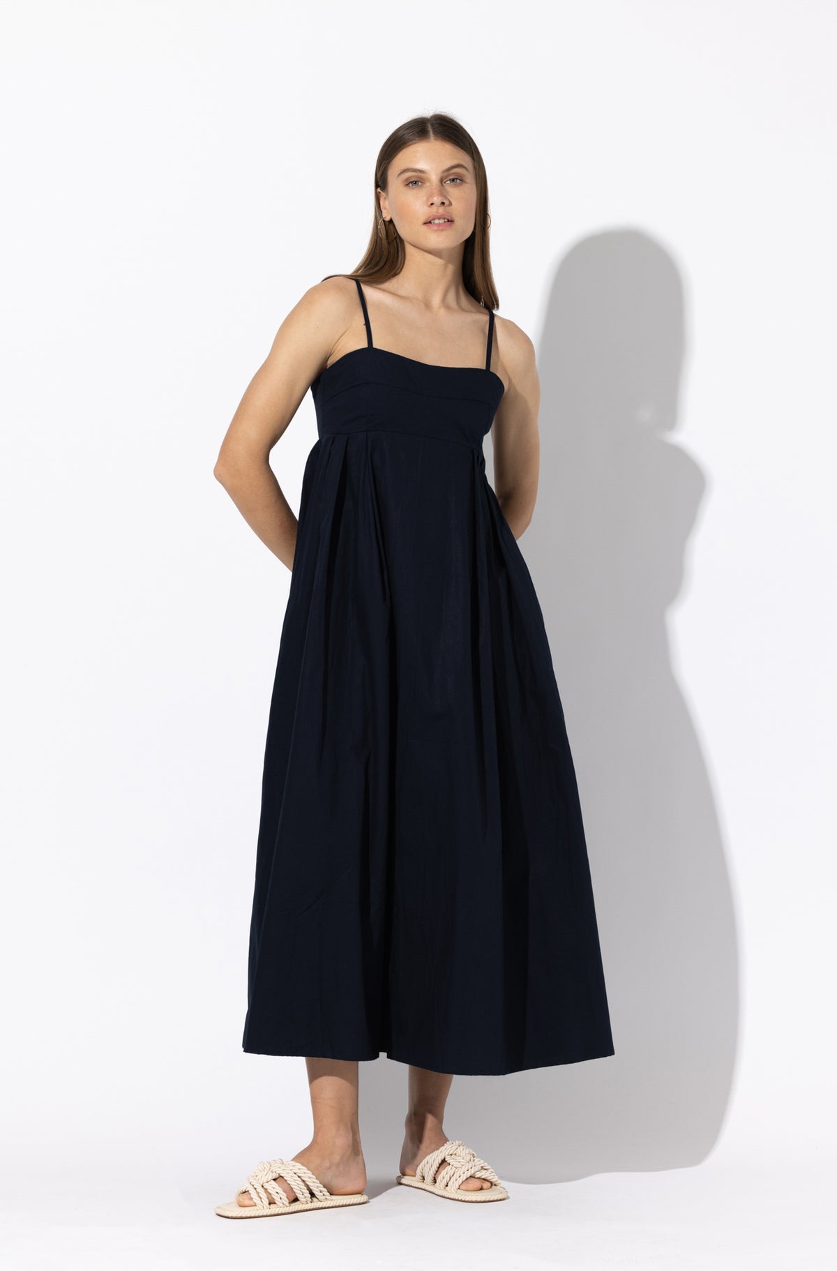 Lusana Empire Poplin Midi Dress